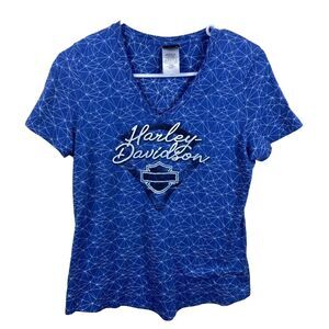 Harley Davidson T Shirt Womens Size S‎ Blue Short Sleeve Blouse Bar Shield Texas